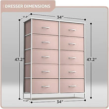 Load image into Gallery viewer, 10 Drawer Kids Dresser, Pink 34&quot; Storage Unit for Nursery, Closet &amp; Bedroom