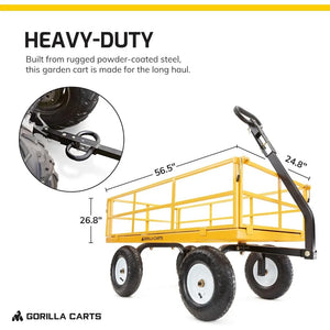 Large 7 Cu Ft Garden Cart w/Wheels - Utility Moving Wagon, Folding Sides &