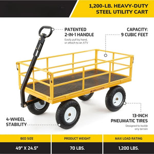 Large 7 Cu Ft Garden Cart w/Wheels - Utility Moving Wagon, Folding Sides &