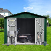 Load image into Gallery viewer, 10x8ft Metal Garden Storage Shed - Outdoor Tool Shed with Vents, Doors, Padlock