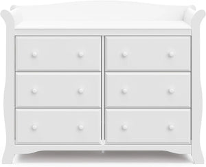 White 6-Drawer Dresser, Double Dresser for Bedroom Organization