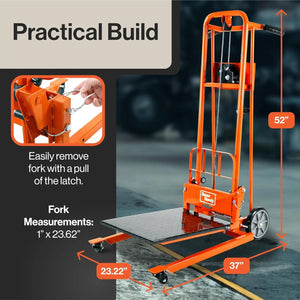 Material Lift Winch Stacker, 330 Lbs Capacity, 40" Max Lift, Pallet Truck Dolly, Fork Lift