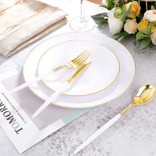 Load image into Gallery viewer, Gold Plastic Dinnerware Set (350pcs) - Disposable White Plates, Gold Handles for Parties