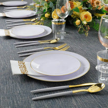 Load image into Gallery viewer, Gold Plastic Dinnerware Set (350pcs) - Disposable White Plates, Gold Handles for Parties