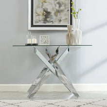 Load image into Gallery viewer, 45&quot; Narrow Sofa Table, Tempered Glass Top, Metal Tubular Legs, Silver