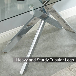 45" Narrow Sofa Table, Tempered Glass Top, Metal Tubular Legs, Silver