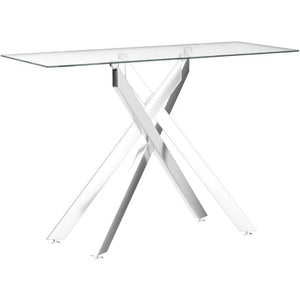 45" Narrow Sofa Table, Tempered Glass Top, Metal Tubular Legs, Silver