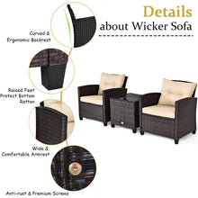 Load image into Gallery viewer, Outdoor Wicker Patio Set - 3 Piece Sofa, Tempered Glass Table, Washable Cushions