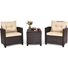 Load image into Gallery viewer, Outdoor Wicker Patio Set - 3 Piece Sofa, Tempered Glass Table, Washable Cushions