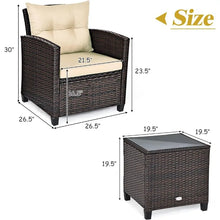 Load image into Gallery viewer, Outdoor Wicker Patio Set - 3 Piece Sofa, Tempered Glass Table, Washable Cushions