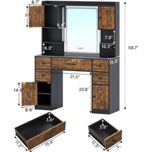 Load image into Gallery viewer, Vanity Table with Lights &amp; Charging: Makeup Vanity, Time Display Mirror, Ambient Light, Storage Cabinets