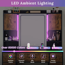 Load image into Gallery viewer, Vanity Table with Lights &amp; Charging: Makeup Vanity, Time Display Mirror, Ambient Light, Storage Cabinets