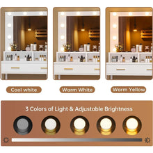 Load image into Gallery viewer, Makeup Vanity Desk with 10 Light Bulbs Mirror: White Vanity Table with Charging Station