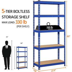 4-Pack 5-Tier Metal Utility Shelves - Adjustable Garage Storage Shelving Unit