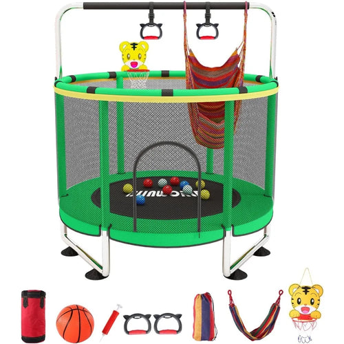 Kid's Adjustable Trampoline | Basketball Hoop, 440 LBS Weight Limit, Indoor or Outdoor Use