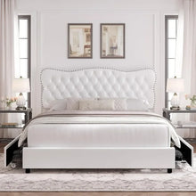 Load image into Gallery viewer, &quot;Upholstered Platform Bed Frame with 4 Storage Drawers, Heavy Duty Wood Slats