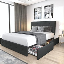 Load image into Gallery viewer, Elegant Queen Platform Bed with 4 Storage Drawers &amp; Diamond Tufted Headboard