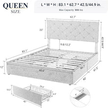 Load image into Gallery viewer, Elegant Queen Platform Bed with 4 Storage Drawers &amp; Diamond Tufted Headboard