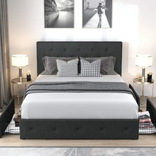 Load image into Gallery viewer, Elegant Queen Platform Bed with 4 Storage Drawers &amp; Diamond Tufted Headboard