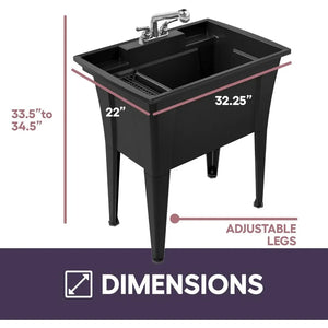 Dual-Handle Chrome Faucet Utility Sink - 32", Ideal for Laundry, Garage, Garden