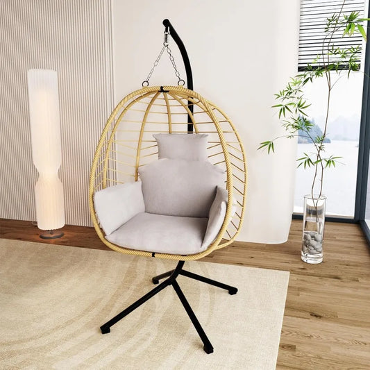 Wicker Rattan Egg Chair with Stand - Hanging Basket Swing Chair, UV Resistant for Indoor/Patio