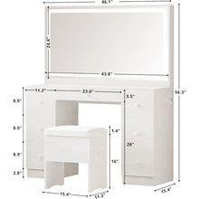 Load image into Gallery viewer, White Vanity Desk with LED Lighted Mirror &amp; Power Outlet - 7 Drawers, Stool