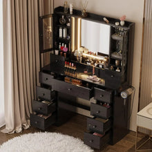 Load image into Gallery viewer, Vanity Desk with LED Mirror, Charging Station - Makeup Table, 11 Drawers, Bench