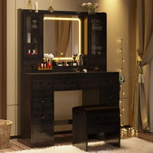 Load image into Gallery viewer, Vanity Desk with LED Mirror, Charging Station - Makeup Table, 11 Drawers, Bench