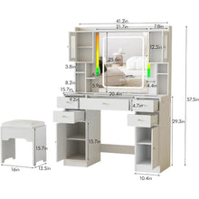 Load image into Gallery viewer, Makeup Vanity Desk Set - LED Mirror, Charging Station, RGB Lights, Time Display