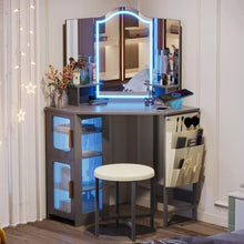 Load image into Gallery viewer, Women&#39;s Vanity Table Set - Makeup Vanity with Mirror, Lights, Charging, Drawers