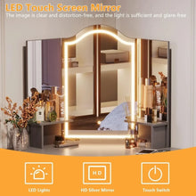 Load image into Gallery viewer, Women&#39;s Vanity Table Set - Makeup Vanity with Mirror, Lights, Charging, Drawers