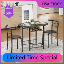 Load image into Gallery viewer, 3 Piece Dining Set for 2 - Space Saving Breakfast Table and Wooden Chairs, Black