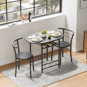 3 Piece Dining Set for 2 - Space Saving Breakfast Table and Wooden Chairs, Black