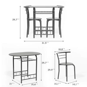 3 Piece Dining Set for 2 - Space Saving Breakfast Table and Wooden Chairs, Black