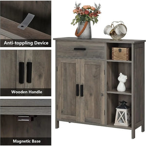 Bathroom Storage Cabinet, Floor Unit with Doors & Shelves, Freestanding Coffee Bar Cabinet