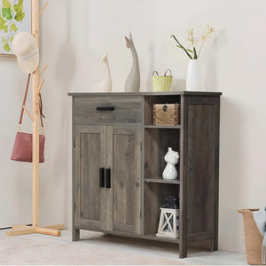 Bathroom Storage Cabinet, Floor Unit with Doors & Shelves, Freestanding Coffee Bar Cabinet