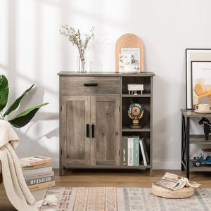 Bathroom Storage Cabinet, Floor Unit with Doors & Shelves, Freestanding Coffee Bar Cabinet