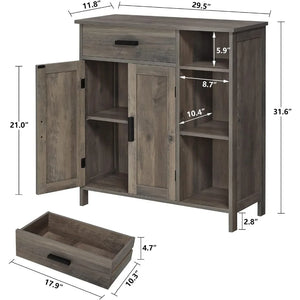 Bathroom Storage Cabinet, Floor Unit with Doors & Shelves, Freestanding Coffee Bar Cabinet