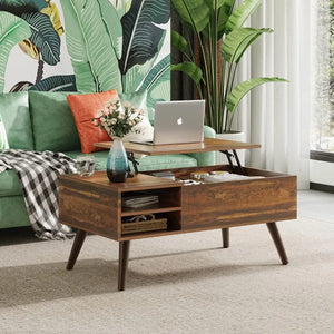 Wood Lift-Top Coffee Table - Hidden Compartment, Adjustable Shelf, Dining Table