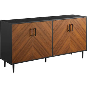 58-Inch Modern 4-Door Bookmatch Buffet - Sleek Black Finish