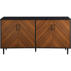 58-Inch Modern 4-Door Bookmatch Buffet - Sleek Black Finish