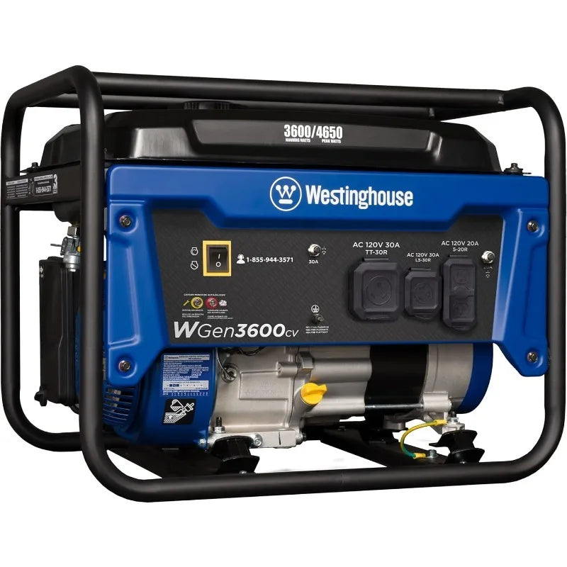 Powerful 4650 Peak Watt Portable Generator - RV Outlet, Gas-Powered, CO Sensor