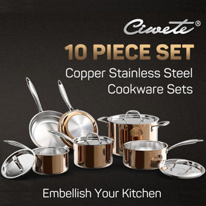 10-Piece Tri-Ply 18/10 Stainless Steel Cookware Set, Premium Quality Pots and Pans