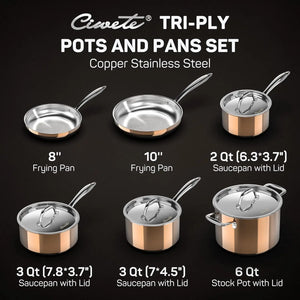 10-Piece Tri-Ply 18/10 Stainless Steel Cookware Set, Premium Quality Pots and Pans