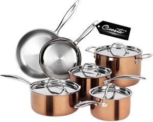 10-Piece Tri-Ply 18/10 Stainless Steel Cookware Set, Premium Quality Pots and Pans