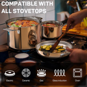 10-Piece Tri-Ply 18/10 Stainless Steel Cookware Set, Premium Quality Pots and Pans