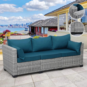 "Luxurious Wicker Outdoor Sofa - Deep Seat, High Back, Waterproof Cover, 3 Seater