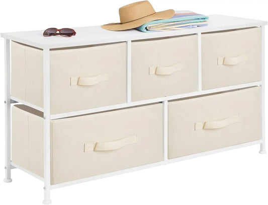 Spacious Cream/White Wardrobe Organizer, 5 Fabric Drawers - Closet, Bedroom or Living Room Storage