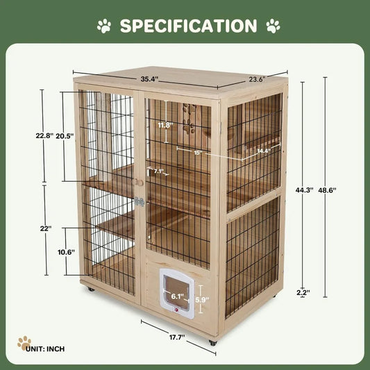 "Large Wooden Cat House with Scratching Post & Lockable Wheels, Double Houses