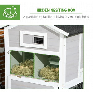 "Wooden Chicken Coop 77.5in, Holds 4 Chickens, Nesting Box, Removable Tray